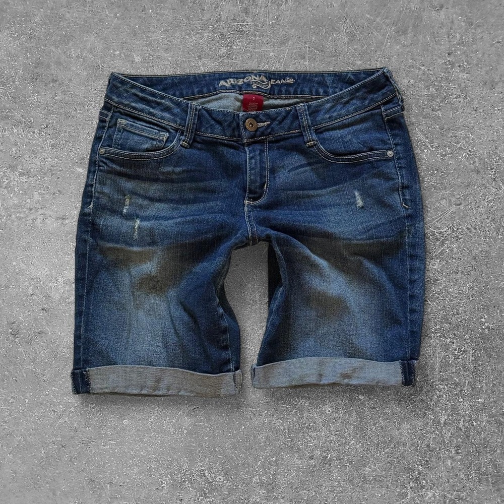 Arizona Jean Co Blue Distressed Denim Shorts Juniors Size 7 Y2K Cuffed Hem